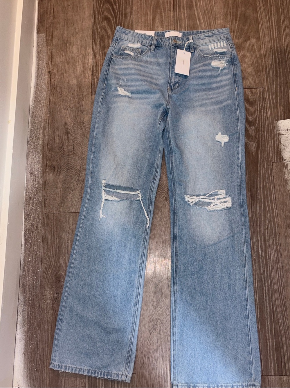 Vervet Light Blue Distressed High-Rise Straight Jeans - Women